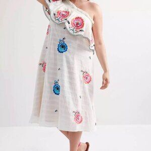 Plenty By Tracy Reese Anthropologie‎ Embroidered One-Shoulder Maxi Dress Sz 1X